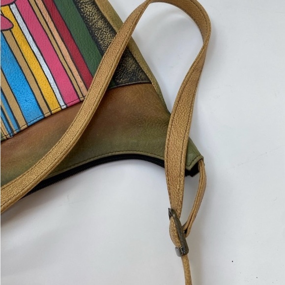 Anuschka Leather Hand Painted Flower Boho Hobo Shoulder Bag - Picture 8 of 9